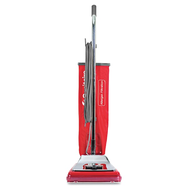 TRADITION Bagged Upright Vacuum, 7 Amp, 17.5 lb, Chrome/Red